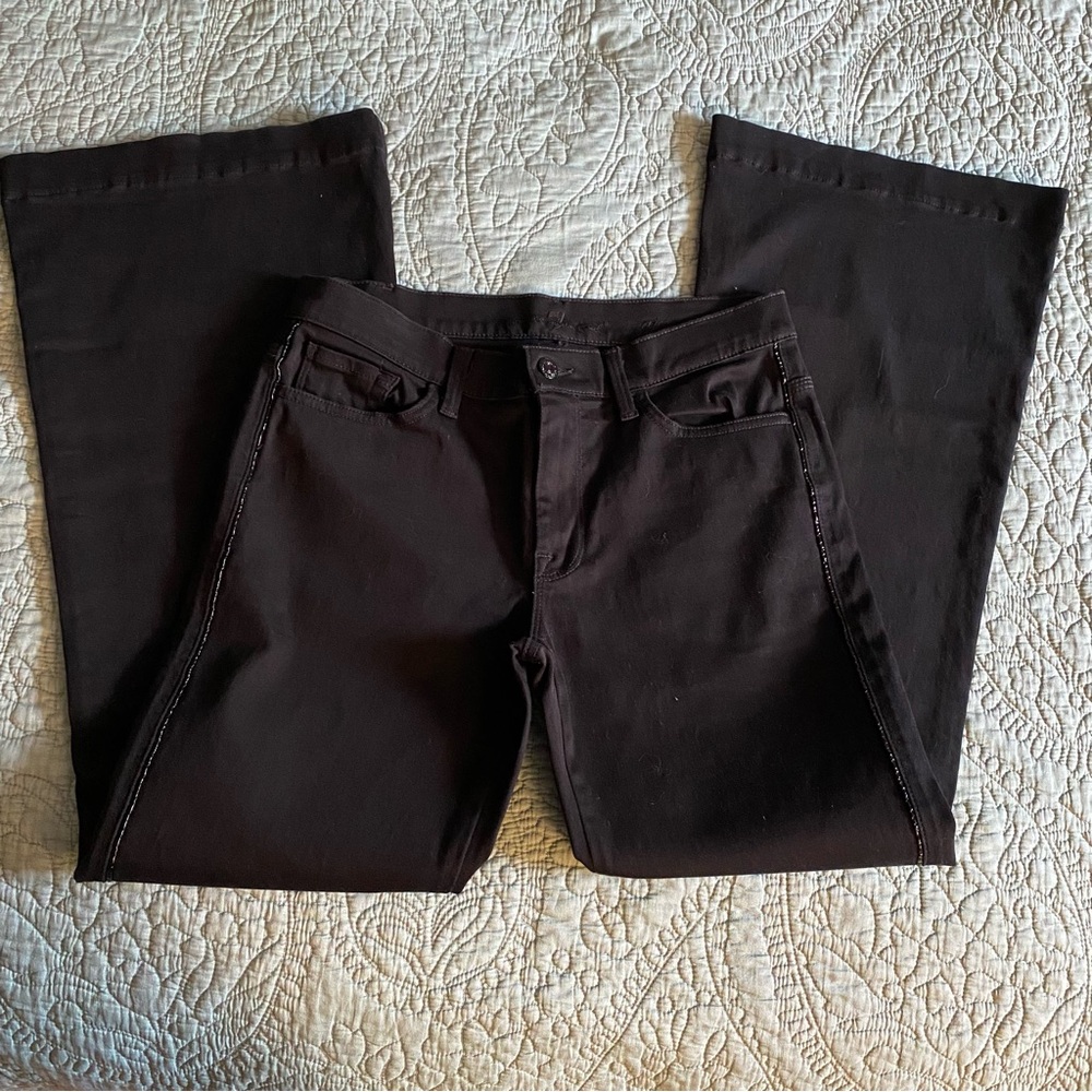EUC 7FAMK Black Denim Flare Pants Sz 28